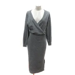 アズールバイマウジー AZUL by moussy ニットワンピース ロング カシュクール 長袖 M グレー /MS