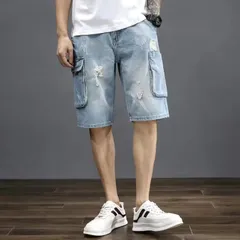 デニム　ショートパンツ　メンズ*新品 ハーフパンツ　ショーツ　ジーンズ　短いパン カジュアル 夏物 五分丈  ライトブルー　W28~W36