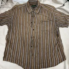 Eddie Bauer 半袖　シャツ　リネン　コットン　メンズ　XL ストライプ　ブラウン系