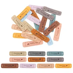 uxcell 手作りの革ラベル PUレザー 手作りタグボタン 穴付き エンボス加工タグ 装飾用 DIY裁縫工芸品用 55x15 mm 10カラー 20個