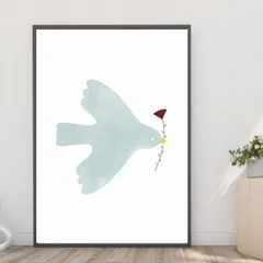 A4・A3ポスター 【青い鳥】抽象画 アート インテリア 北欧　ジャパンディ Japandi モデルルーム