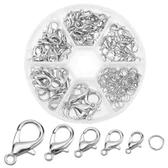 新品 PH PandaHall カニカン 6種類 5サイズ 6mm 8mm 12mm 丸カン マルカン リング アクセサリーパーツ ナスカン 金具セット 基礎パーツ ハンドメイド 手芸 クラフト ネックレス ブレスレット等を手作り 収納ケース付き シルバー