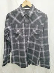◇ ⊇ nano universe ナノユニバース チェック柄 刺<!-利用不可文字-!> 長袖 シャツ サイズM ブラック パープル グレー レディース P  【1408200040465】