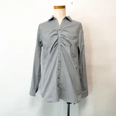 n♡line エヌライン 長袖ブラウス シャツ ストライプ 13 XLサイズ 大きいサイズグレー 灰色 ホワイト 白 OLスタイル オフィスコア ゴア y2k 平成