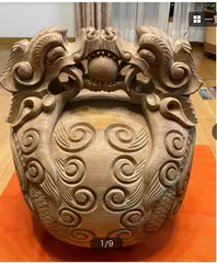 繊細彫刻。双龍。木魚工房一級在庫品寺院仏教なり物楠木木魚、超