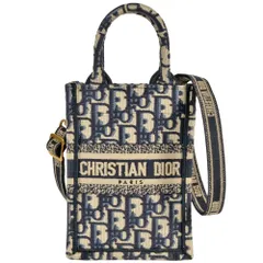 ディオール Dior ブックトート ミニ バーティカル ハンドバッグ 2WAY キャンバス ブルー ショルダーストラップ付き オブリーク レディース【中古】