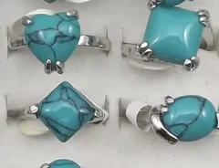 ターコイズ　ファッションリング　男女兼用　　スクエア　四角　ペア　シルバー