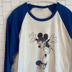 Disney　ミッキープリントTシャツ　七部丈　ホワイト／ブルー