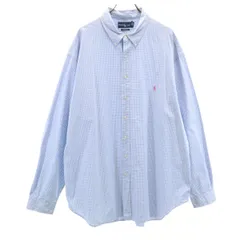 RALPH LAUREN ラルフローレン ギンガムチェック柄 長袖 ボタンダウンシャツ 3XLT ブルー系 ビックサイズ レディース 古着