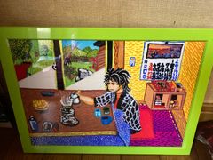 アクリル絵画「朝のルーティン」A4サイズフレーム付き