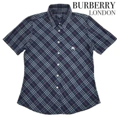 BURBERRY バーバリーロンドン ノバチェック 襟有り 半袖 シャツ トップス 表記 M 洋服 レディース ネイビー レッド