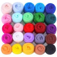 Dennty 羊毛 フェルトウール セット 羊毛繊維 ふわふわ 可愛い カラフル ウールキャンディ 初心者様 羊毛キット 手芸セット 手作り DIY素材 ハンドクラフト 25色セット 1