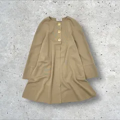 美品 イタリア製 ヴィンテージ INNOCENTI 金ボタン サイドスリット Aライン ウールニット ノーカラー レトロ ロングカーディガン ニットコート 42