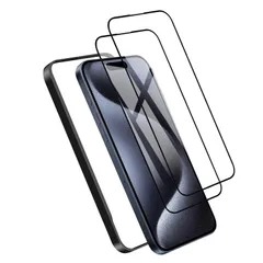 DXFAU【2枚入り】 iPhone 15 Pro max 強化ガラスフィルム 6.7インチ 全面保護 高透過率 指紋付着防止 気泡防止 液晶保護フィルム ガイド枠付き 貼り付けは簡単（ アイフォン15 Pro max 用）