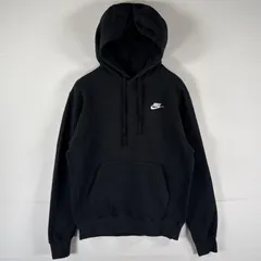 古着 ナイキ NIKE パーカー スウェット ワンポイントロゴ刺繍 プルオーバー  フーディ マフポケット フード紐 S  ブラック メンズ