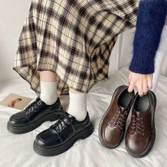 【新品】レトロガーリー♡レースアップ厚底シューズ レディース 韓国 韓国ファッション ローファー 幅広 厚底 レースアップ レトロ ガーリー 革靴 レザー ラウンドトゥ 学生 通勤 通学 ブラック ブラウン 22.5 23 23.5 24 24.5　G0429