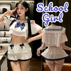 コスプレ セーラー服 衣装 半袖 夏服 制服 女子制服 学生服 ルームウェア トップス スカート リボン Tバック 上下セット JK 女子高生 女子校生 高校生 制服女子 韓国 アニメ レディース 女性 大人 可愛い ホワイト q017-1