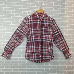 M1-00536【Mens】TOMMY HILFIGER(トミーヒルフィガー）長袖 シャツ (S) /えんじ・紺 チェック柄 ボタンダウンのボタン取れている 首回りに黄ばみ有 U-4