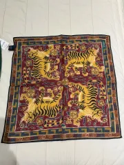 Drake's 動物柄 ネイビー スカーフ ウールシルク Drake's 'Elephants & Flowers' Wool/Silk Scarf - Navy | SON