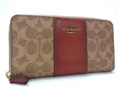 ■美品■ COACH コーチ シグネチャー PVC×レザー ラウンドファスナー 長財布 ウォレット ブラウン系 DH9622