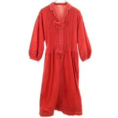 PINK HOUSE ピンクハウス 長袖 オープンカラー ナイロン ロングワンピース レッド系 レディース 古着