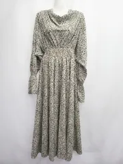 ◇ Θ N Natural Beauty Basic 花柄 ハイネック 長袖 ロング ワンピース サイズM ベージュ ブラック レディース E  【1506250012170】