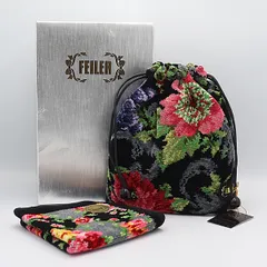 美品 箱付 フェイラー ハンカチ/ポーチセット 巾着 フラワー 2000000 NSK MTM