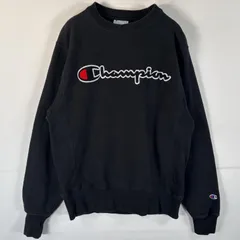 古着 チャンピオン Champion スウェット リバースウィーブ 復刻 クルーネック ビッグロゴワッペン トレーナー SMALL  ブラック メンズ