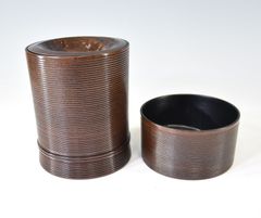 「竹　糸目　水指・建水　二点一組」茶道具 漆芸 漆器 陶芸 竹芸 2点セット 紙箱