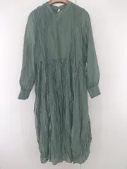 ◇ Aunt Marie's アントマリーズ ワッシャー加工 長袖 膝下丈 ワンピース サイズS ダークグリーン系 レディース E  【1304100005859】
