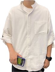 シャツ メンズ 七分袖 ワイシャツ シンプル オシャレ メンズシャツ( ホワイト,  XL)