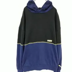 プーマ　美品　フーディー　メンズL　バイカラー　黒　ネイビー　刺繍ロゴ　綿