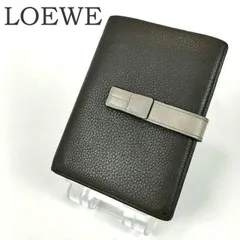 LOEWE ロエベ バーティカルウォレット ミディアム 二つ折り財布 グレー 内側グリーン系 レディース アナグラム ロゴ レザー 革財布