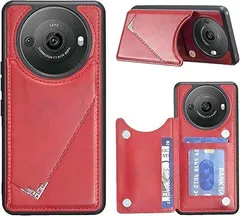 【在庫処分】【 Antimam 】背面カード 手帳型ケース AQUOS R8 PRO/SH-51D docomo 対応 SHARP スマホバックカバー（レッド）手作り お洒落シンプル 軽量 耐久性 カード収納 スタンド機能付き 財布型 落下防止 シャー