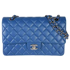 シャネル CHANEL マトラッセ25 Wフラップ Wチェーン ショルダーバッグ ラムスキン A01112 ブルー シルバー金具 レディース【中古】