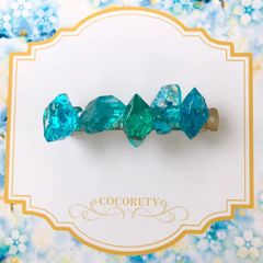 【福祉施設制作】山桜うさぎ作　バレッタ　「ブルー系のバレッタ」NO.3793　P