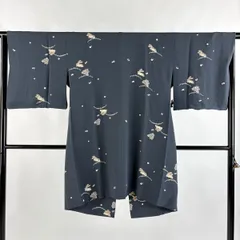 道中着 身丈98cm 裄丈65cm M 和装コート うさぎ 芝 灰色 正絹 秀品 【中古】