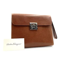 Salvatore Ferragamo サルヴァトーレフェラガモ　ガンチーニモチーフ金具　クラッチバッグ　セカンドバッグ　ビジネスクラッチ　レザー　本革　ブラウン　シルバー金具　イタリア製　刻印あり　紙カードあり　メンズ