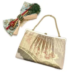 振袖用 和装小物４点セット 着付け小物 成人式用 和装バッグ 髪飾り 飾り紐 帯飾り 蝶 ビッグリボン かんざし【中古】