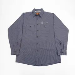 【90s~00s】RED KAP レッドキャップ 長袖 ワークシャツ 企業ロゴ 刺繍 チェック柄 M　B202507