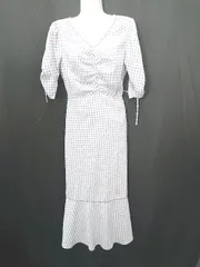 ◇ ⊂ tocco closet トッコ クローゼット チェック柄 五分袖 膝下丈 ワンピース サイズM ホワイト パープル系 レディース E  【1507230006134】