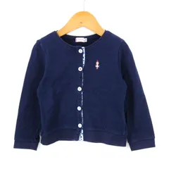 ミキハウス 長袖カーディガン サマーニット ワンポイント トップス コットン100% 日本製 キッズ 女の子用 100サイズ ネイビー MIKIHOUSE 【中古】