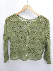 ◇ RETROGIRL レトロガール 透かし編み 七分袖 ニット カーディガン サイズF カーキ系 レディース P  【1406110019113】