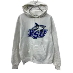 Champion プリント スウェット パーカー M ホワイト チャンピオン ビッグプリント 裏起毛 フリース素材 古着卸 アメリカ仕入 a709-5043