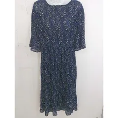 ◇ ROPE PICNIC 総柄 シャーリング 七分袖 膝下丈 ワンピース サイズ38 ネイビー ホワイト マルチ レディース  【中古】 【1203110003711】