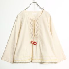 【美品】ピンクハウス★ゆったりフォルム♪ローンブラウス ベージュ系 お花の刺繍&ブレード飾り♪z14162