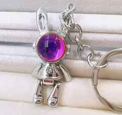 【キーチャーム】ミニ無機質うさぎマルチカラー　キーホルダー　アンティーク　シルバー　ロボット