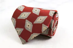 レノマ ブランド ネクタイ 小紋柄 ダイヤ柄 幾何学模様 シルク 日本製 PO メンズ ブラウン renoma 【中古】