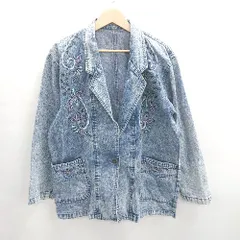 ◇ Θ ノーブランド 刺繍入り 長袖 デニムジャケット サイズ 表記なし ブルー系 レディース E  【1412090003523】