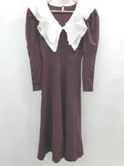 ◇ ⊇　美品 スナイデル ガーリー系 長袖 ロング ビッグカラーリブフリルワンピース サイズ0 パープル系 レディース E  【1507160018740】